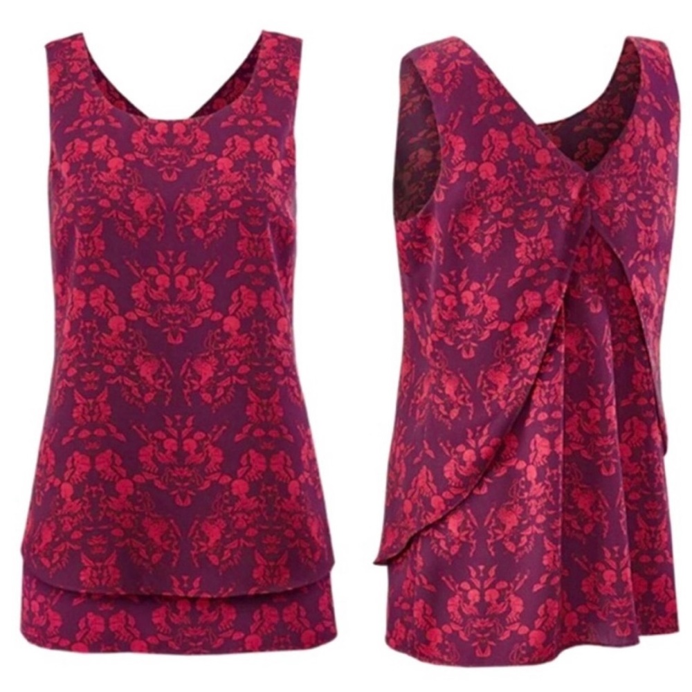 CAbi #3258 Cameo Sleeveless Layered Top Purple Red Small